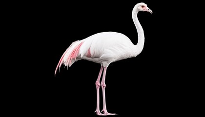Fototapeta premium Elegant flamingo standing gracefully against a black background, showcasing its vibrant pink feathers