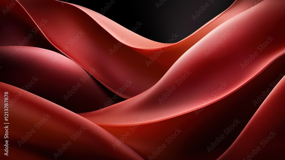 Poster a close-up of flowing red fabric gently draping in waves, creating a sense of elegance and depth aga