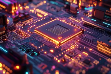 Fototapeta premium Circuit Board: Glowing Processor's Core