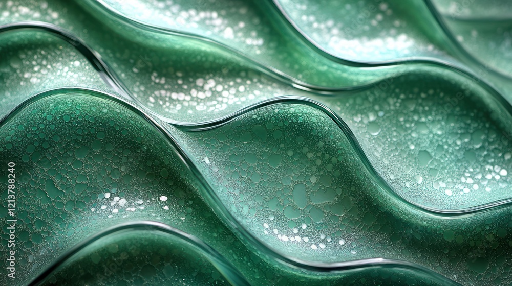 Poster abstract green wave pattern with bubbles in background