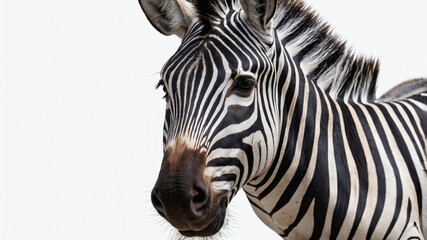 Fototapeta premium Zebra portrait on white background with striking black and white stripes