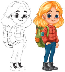 Adventurous Girl with Backpack Illustration