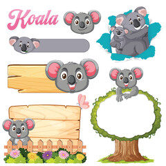 Cute Koala Vector Illustration Set