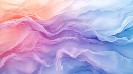 Fototapeta premium Dreamy wall art design translucent pastel layers in lavender coral and sky blue creating a serene yet romantic visual ideal for Valentine's Day love anniversaries or date settings no people