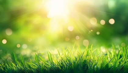 Obraz premium green spring abstract blurred background with sun and lights