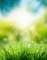 Obraz premium green spring abstract blurred background with sun and lights