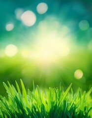 Obraz premium green spring abstract blurred background with sun and lights
