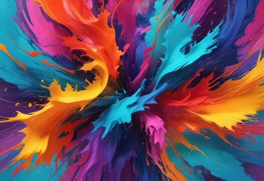 Bright colors blend together in abstract art painting, dynamic, energetic