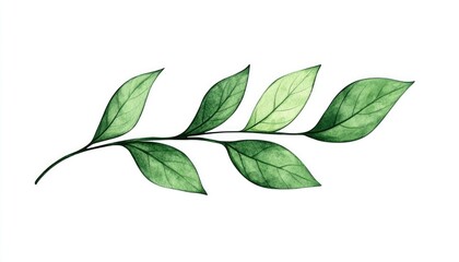 A delicate watercolor illustration of a green leaf branch showcasing natural beauty and detail