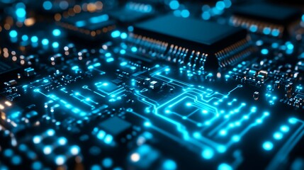 Obraz premium Illuminated Circuit Board Showing Complex Technology