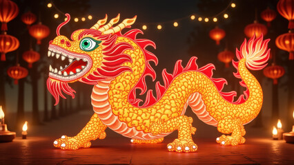 Obraz premium Illuminated Chinese Dragon Lantern - 3D renderings