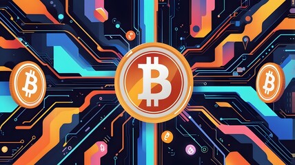 Illustration of Bitcoin Business and Digital Financial Technology