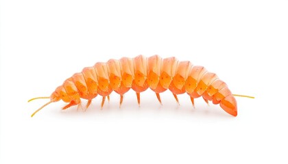 Close-up of a vibrant orange insect-like creature on a white background, showcasing its body structure