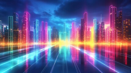Fototapeta premium City skyline at night with colorful lights