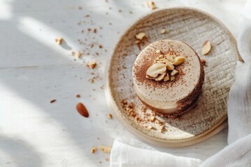 Fototapeta premium Decadent milk chocolate dessert with nut accent and mirror glaze