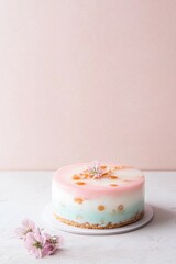 Elegant shortcrust cake with pastel mirror glaze and caramel accents