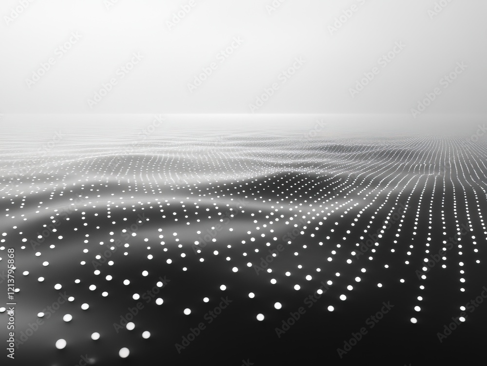 Poster white particle wave field in foggy grayscale space