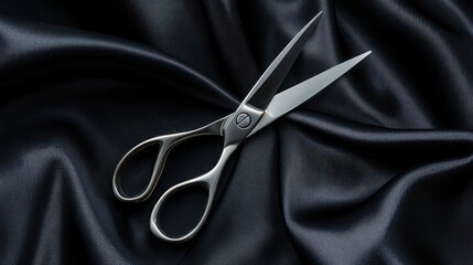 Elegant Silver Scissors on Dark Silk Fabric