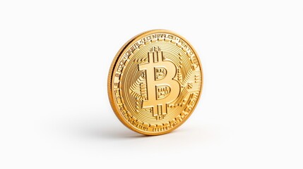 Golden Bitcoin cryptocurrency coin on white background. Finance, investment