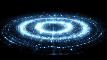 Abstract Blue Light Concentric Circles Digital Art
