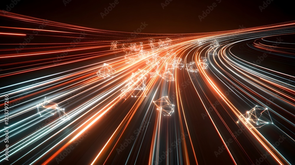 Poster abstract glowing lines converge data network