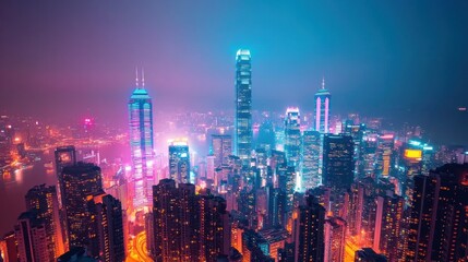 Fototapeta premium Vibrant Metropolis Night Skyline Illuminated Cityscape