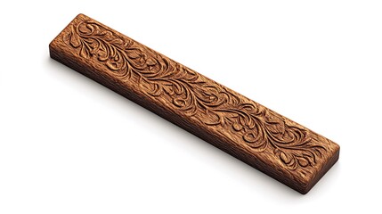 Intricate carved wooden box, isolated background, decorative detail, craft supply