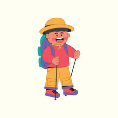 Boy hiking with backpack character illustration