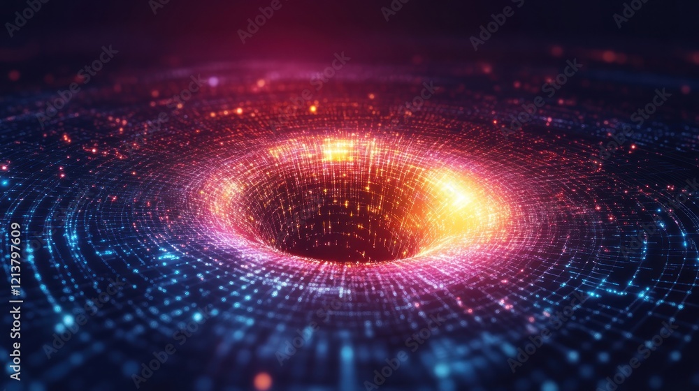 Poster abstract swirling vortex of light and data.