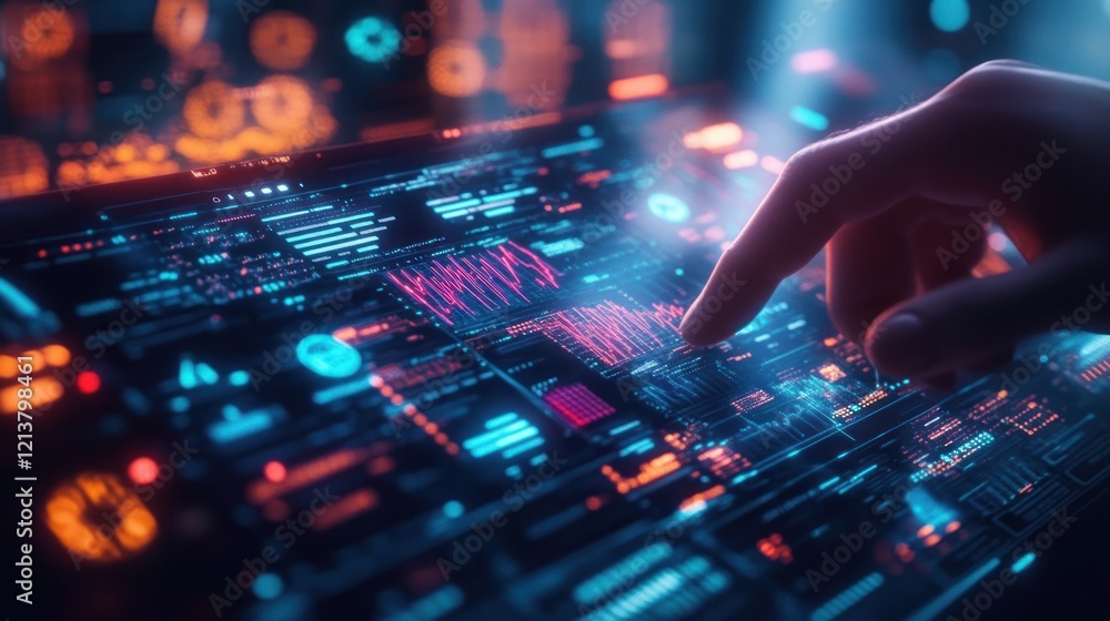 Aufkleber futuristic interface finger interacting with data display