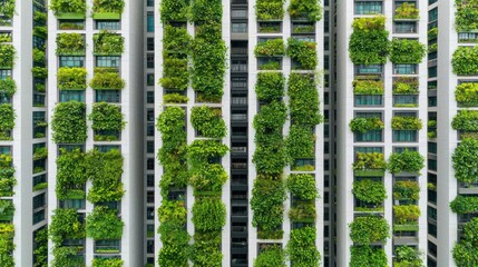 Lush Greenery on Modern Building Facade Urban Oasis
