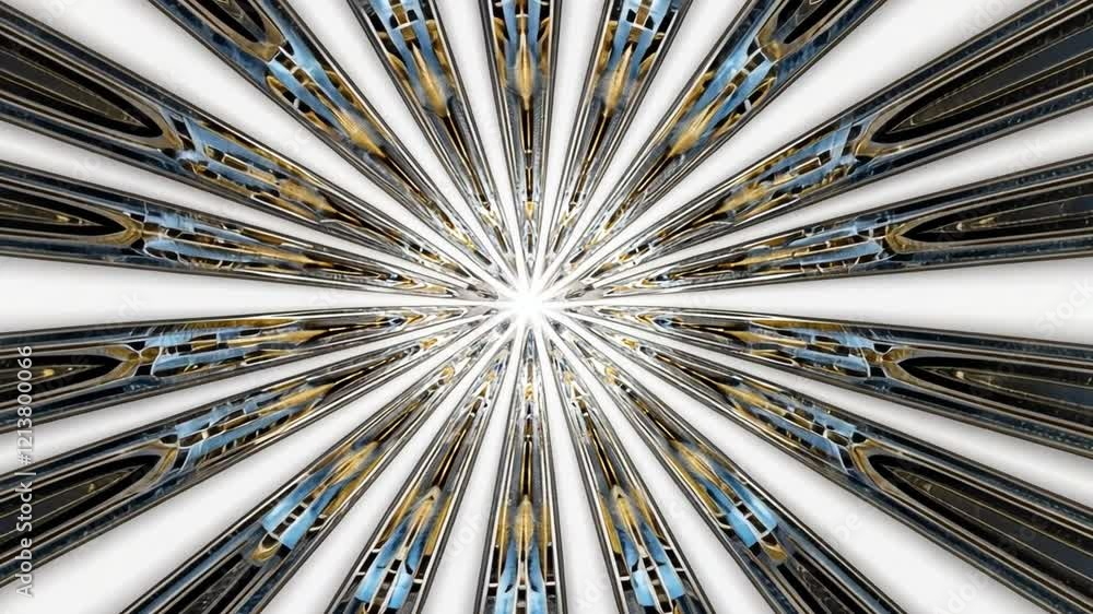 Leinwandbilder Radiating Symmetry: Abstract art featuring a mesmerizing kaleidoscope of metallic, radiating lines converging towards a central point, creating a dynamic and symmetrical pattern. 