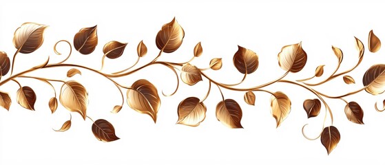 Elegant Golden Branch with Brown Leaves Design Element