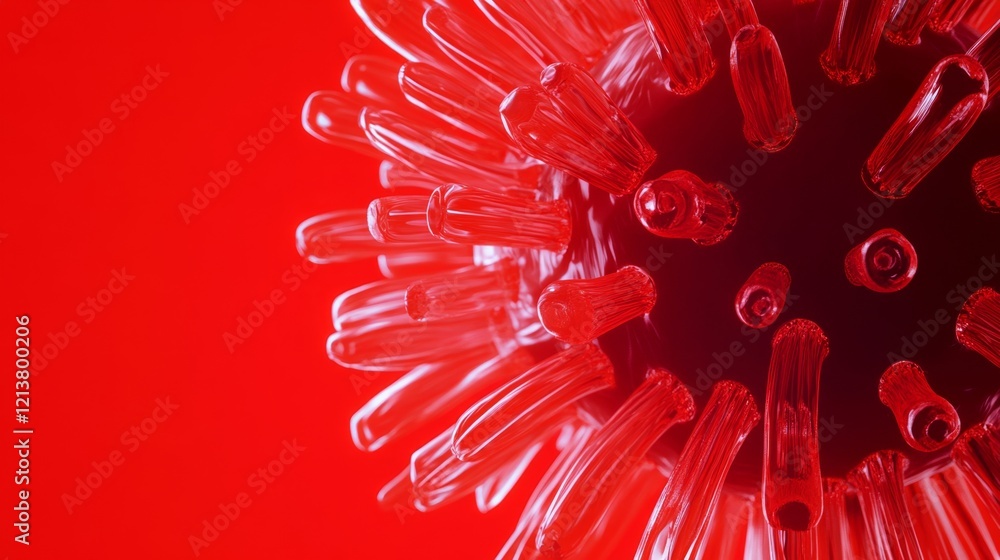 Poster 3d rendered virus model in red background with intricate details