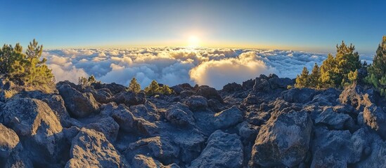 Obraz premium Volcanic peak sunset over cloudscape