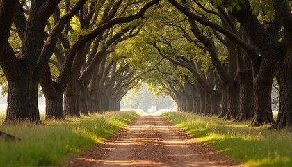 A Long and Winding Road Through a Lush Forest of Tall Trees in Beautiful Nature Scenery
