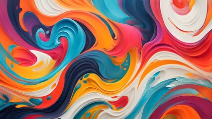 Obraz premium Abstract vibrant swirls of orange, teal, pink, and white create a dynamic, colorful, and layered background.