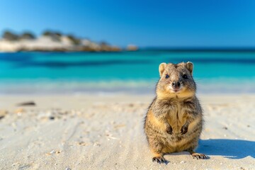 portrait of a cute quokka on the beach in Rottnest Is