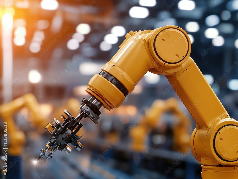 Poster a robotic arm in a manufacturing setting, showcasing advanced automation technology and precision en