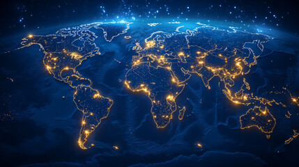 stunning view of Earth at night, showcasing illuminated cities and regions across globe, highlighting economic activity and connectivity
