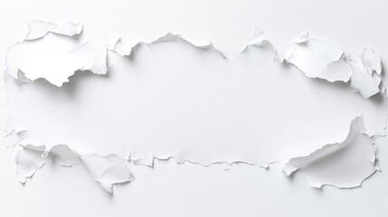 Torn paper frame, white background, copy space, design element
