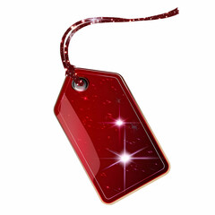 Red Glossy Gift Tag with Ribbon Isolated on White,generative ai