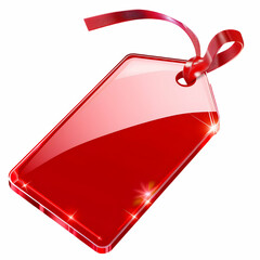 Red Glossy Gift Tag with Ribbon Isolated on White,generative ai