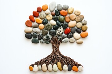 Colorful stones arranged as a tree on white background. (1)
