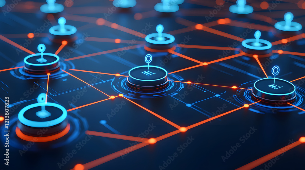 Aufkleber blue and red network design on black background with abstract geometric shapes and lines