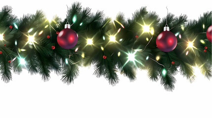 Festive Christmas Garland with Pine Cones and Lights,generative ai
