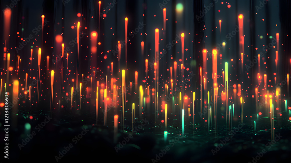 Poster dark background with glowing lights creating an abstract artistic composition in a modern design sty