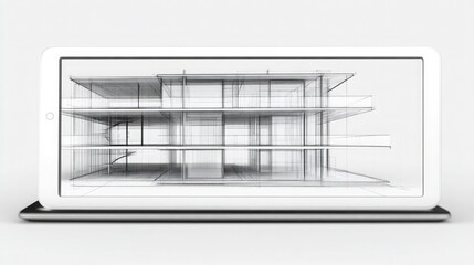 A digital tablet showing a complex architectural blueprint.