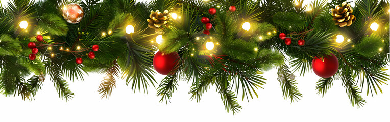 Festive Christmas Garland with Pine Cones and Lights,generative ai
