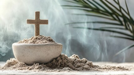 Cross is on top of a pile of sand